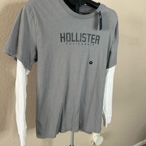 NWT Hollister Men’s Gray & White Long Sleeve T-Shirt - Size Medium